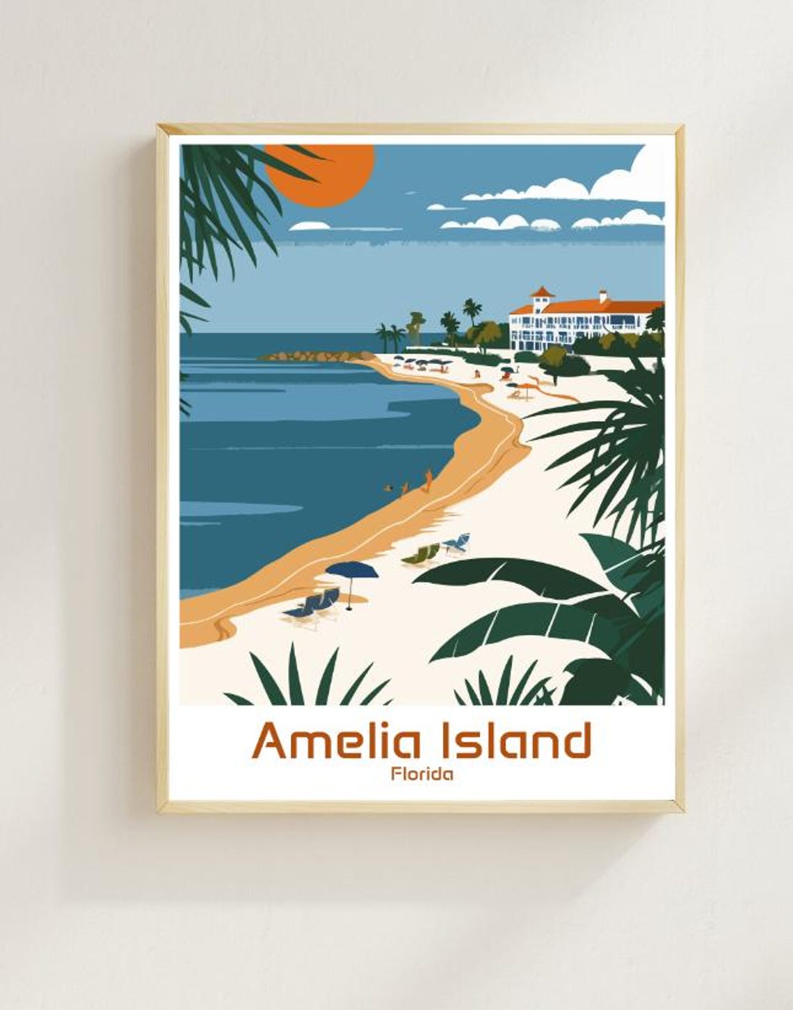 Amelia Island Florida Curved Beach Resort Coastline Travel Poster