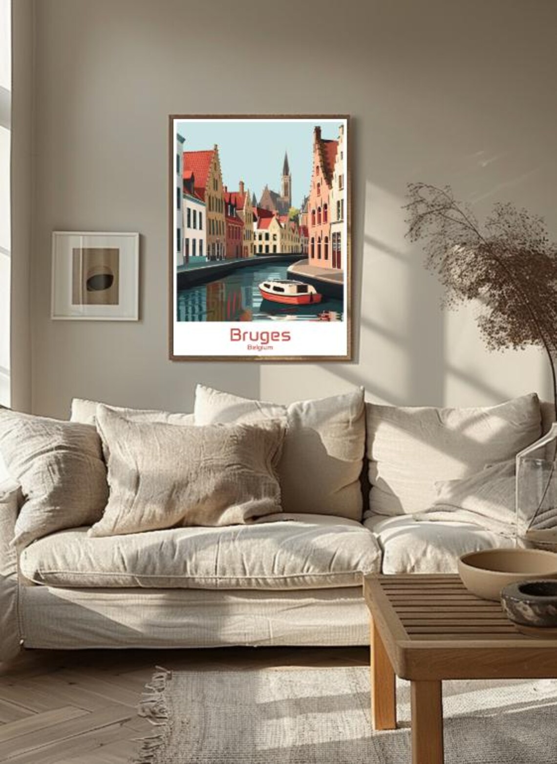 Bruges Belgium Medieval Canal with Red Boat Vintage Travel Poster - Image 3