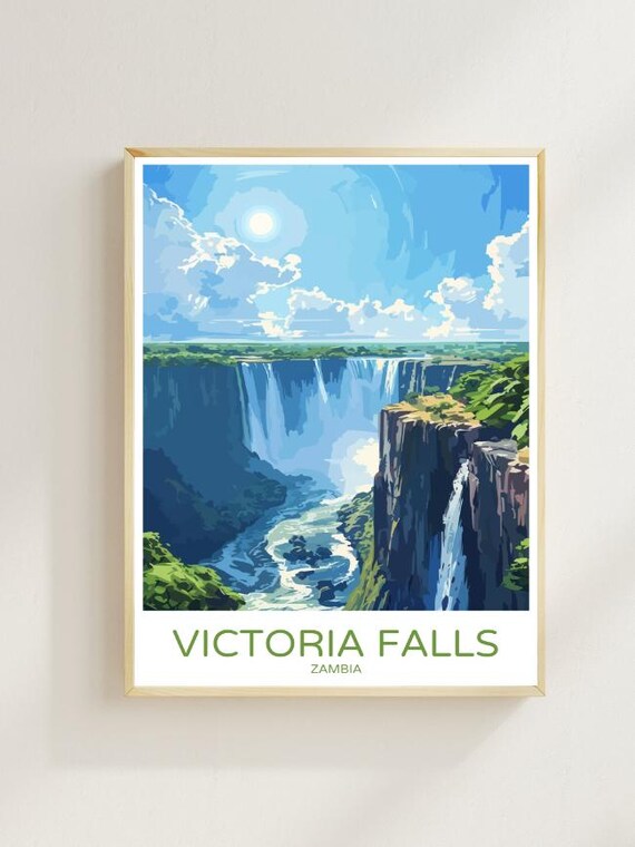 Victoria Falls Travel Posterzambia Waterfall Wall Art Victoria Falls Nature Print African Landscape Decor Minimalist Travel Gift For Home