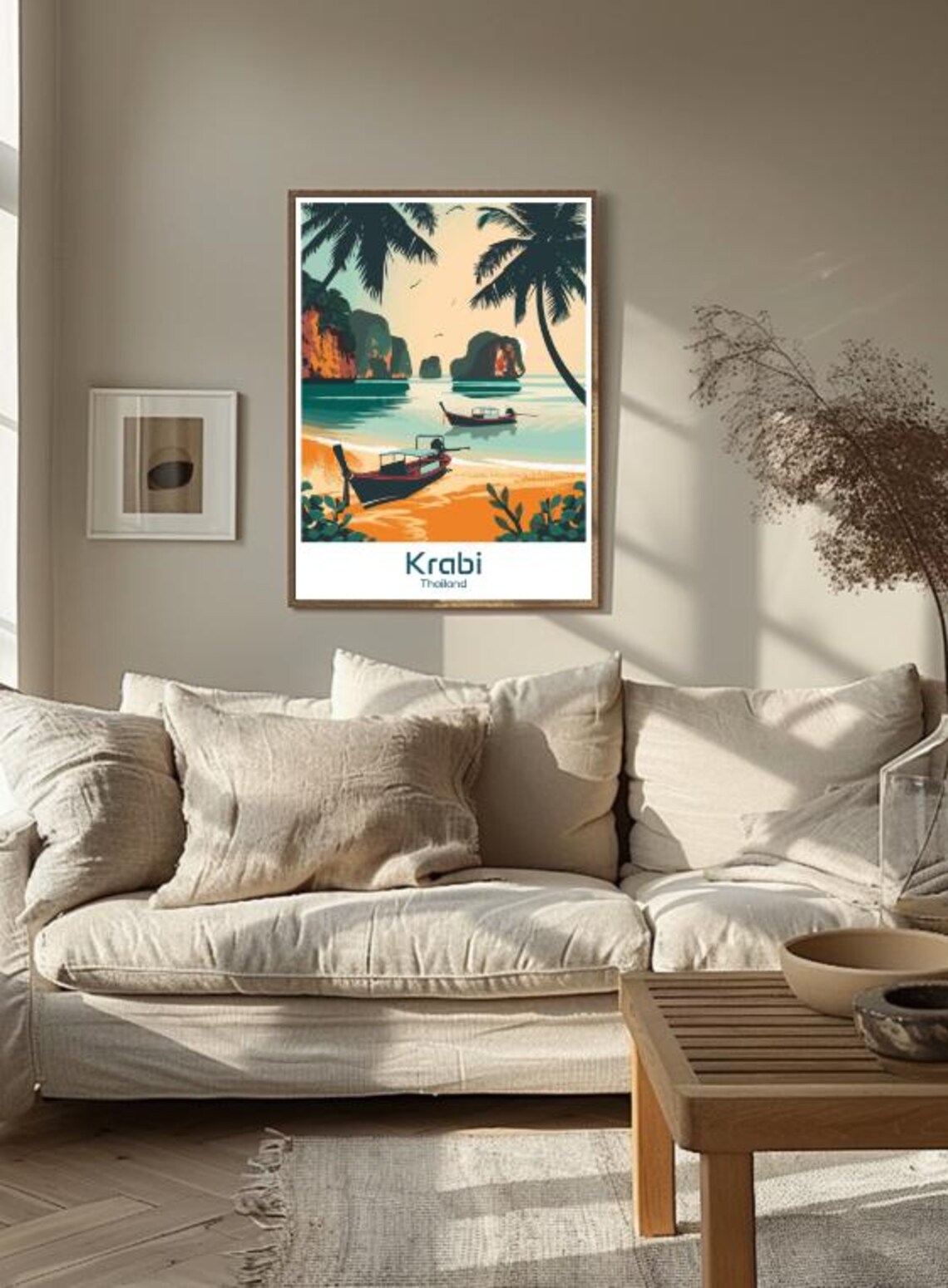 Krabi Thailand Tropical Beach Longtail Boats Sunset Travel Poster - Image 3
