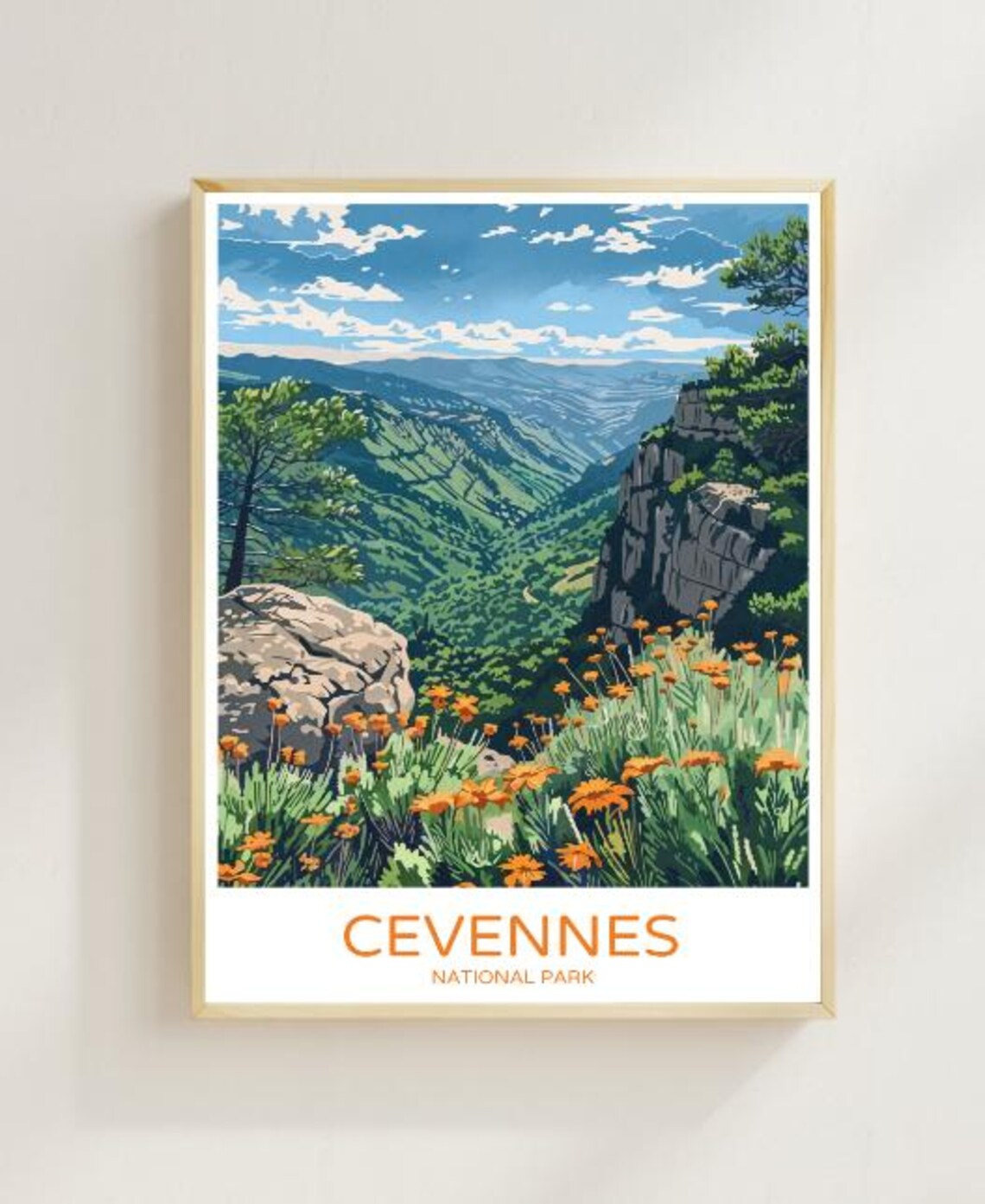Cevennes National Park France Poster Mountain Valley Wildflower Scene