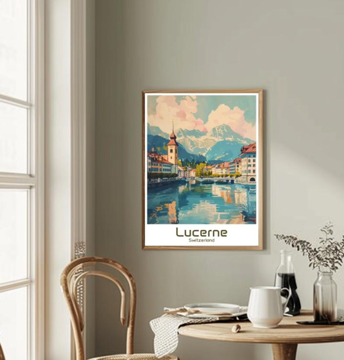 Lucerne Switzerland Lakeside Old Town And Alps View Travel Poster - Image 2