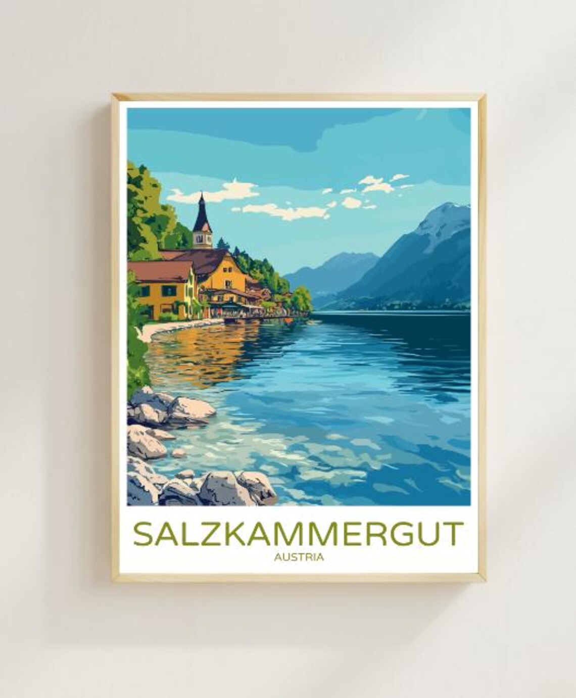 Salzkammergut Austria Scenic Alpine Lake Village Travel Poster