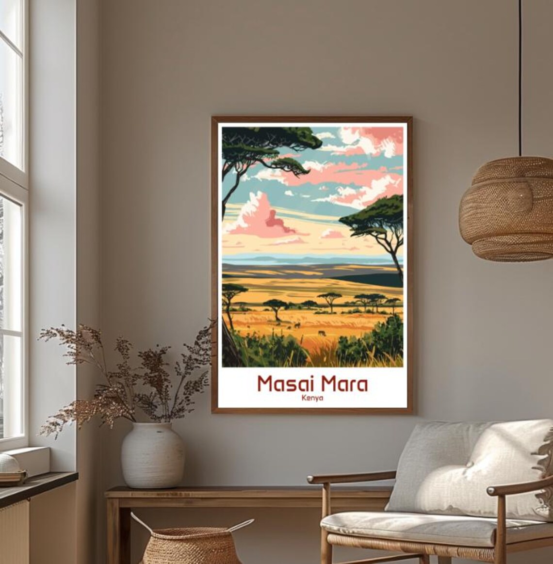 Masai Mara Kenya Safari Savanna Acacia Trees Sunset Wildlife Poster - Image 4