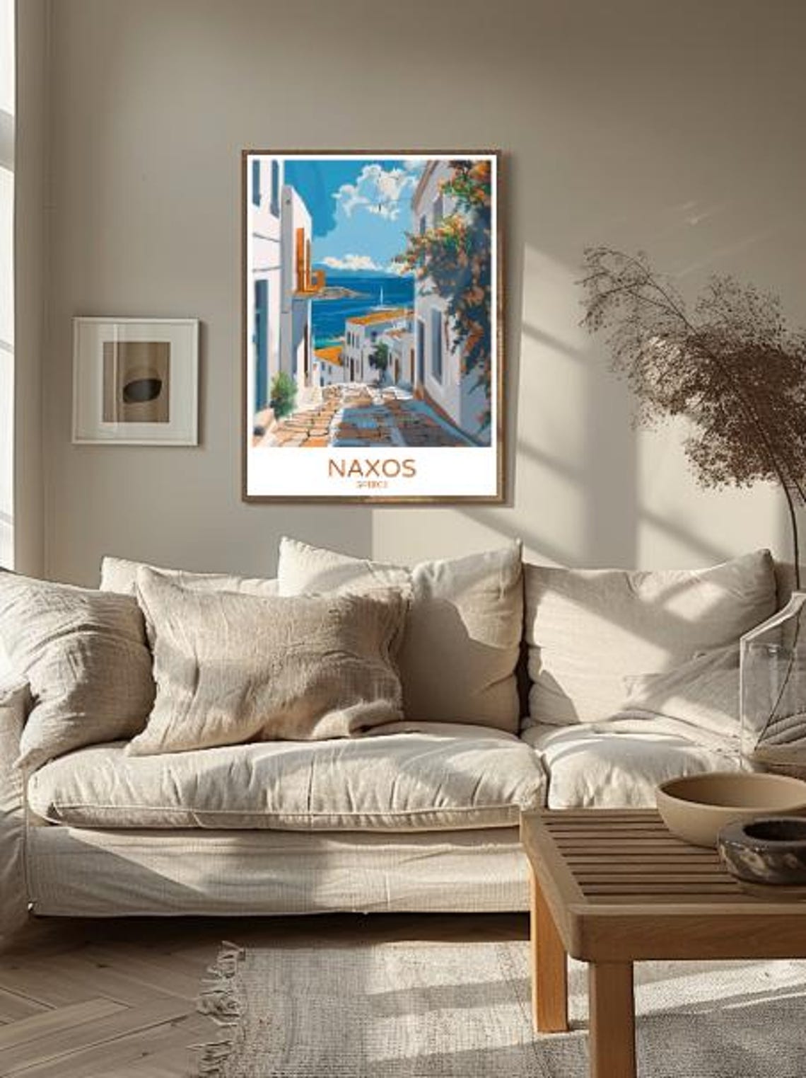 Naxos Greece Charming Whitewashed Alley Cobblestone Sea View Poster - Image 2