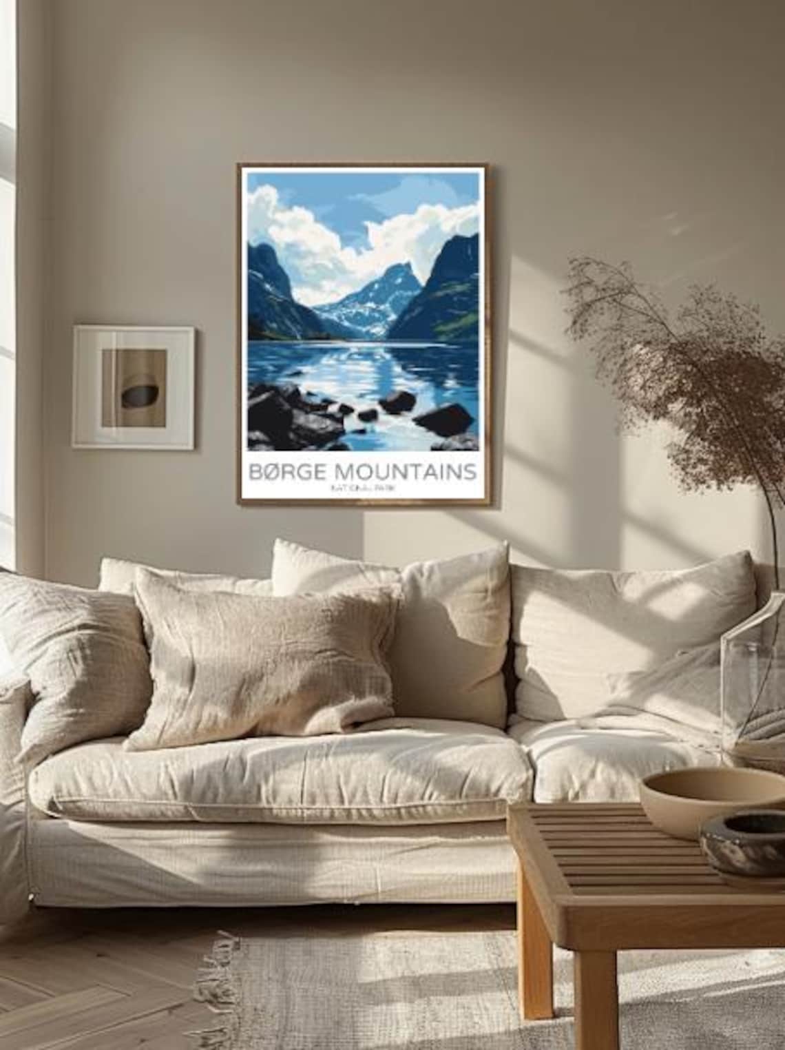 Børge Mountains Snowy Peaks Reflecting In Lake Travel Poster - Image 2