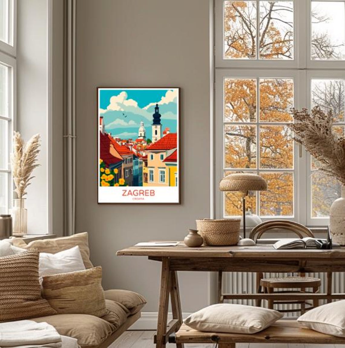 Zagreb Croatia Upper Town Red Rooftops Church Spires Travel Poster - Image 4