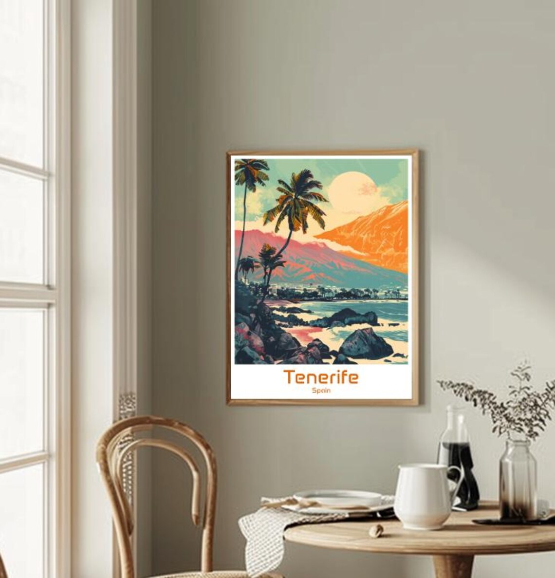 Tenerife Spain Volcano Coastline Palm Trees Vintage Travel Poster - Image 2
