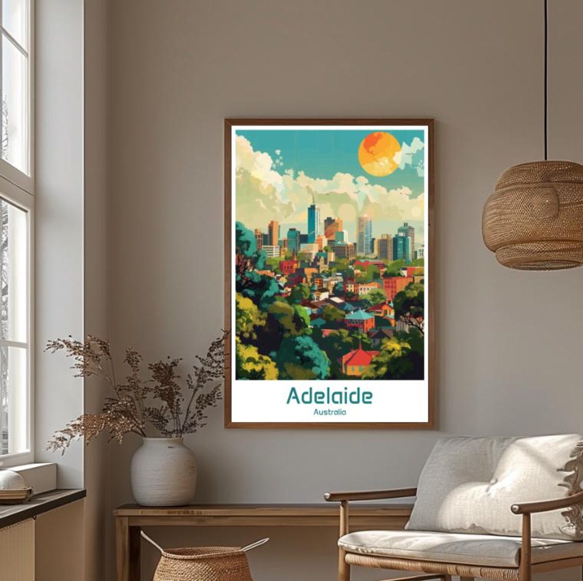 Vibrant Adelaide Australia City Skyline Sunset Park View Poster - Image 4
