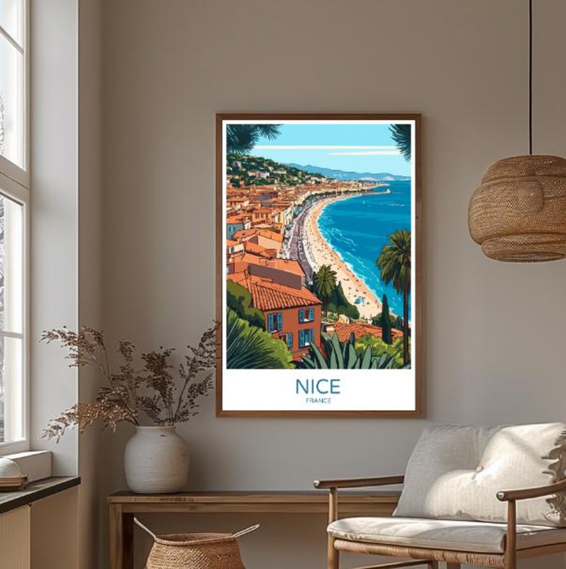 Nice France Travel Poster Beautiful Mediterranean City Wall Art Promenade Des Anglais View Print French Riviera Decor - Image 3