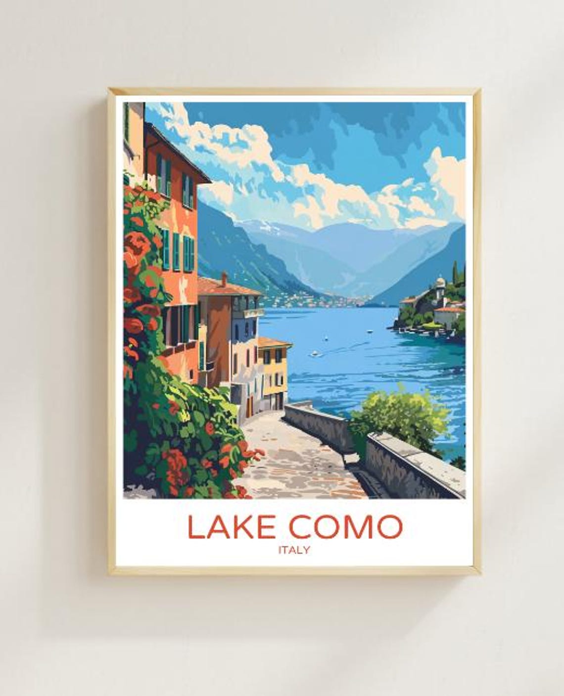Lake Como Italy Travel Poster Italian Riviera Wall Art Scenic Lakeside Print Italian Landscape Artwork Vintage Travel Poster