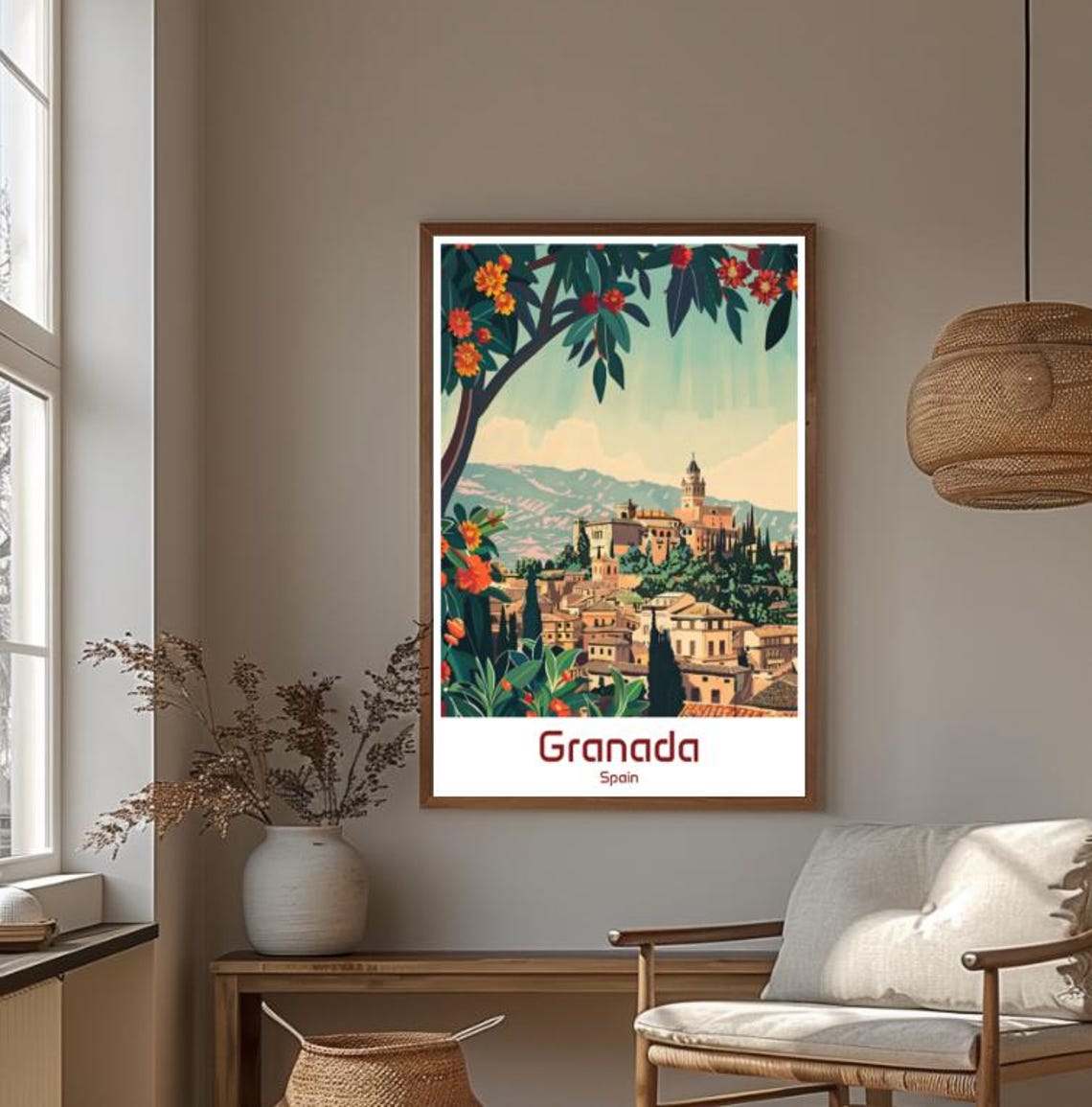 Romantic Granada Spain Alhambra Palace Blossom View Art Poster - Image 4
