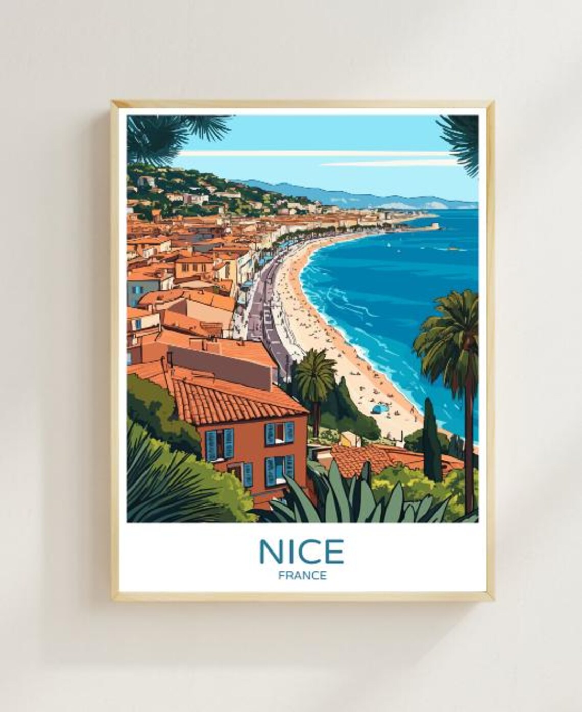 Nice France Travel Poster Beautiful Mediterranean City Wall Art Promenade Des Anglais View Print French Riviera Decor