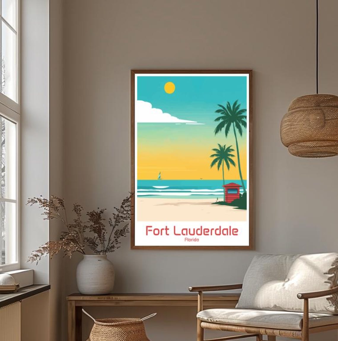 Fort Lauderdale Florida Sunny Beach Palm Tree Retro Art Poster - Image 4
