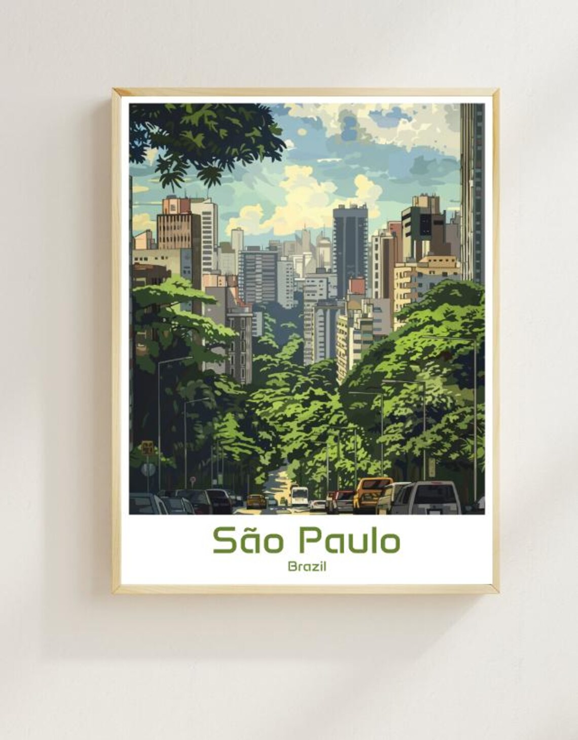 Sao Paulo Brazil Green City Avenue Downtown Skyline Travel Poster