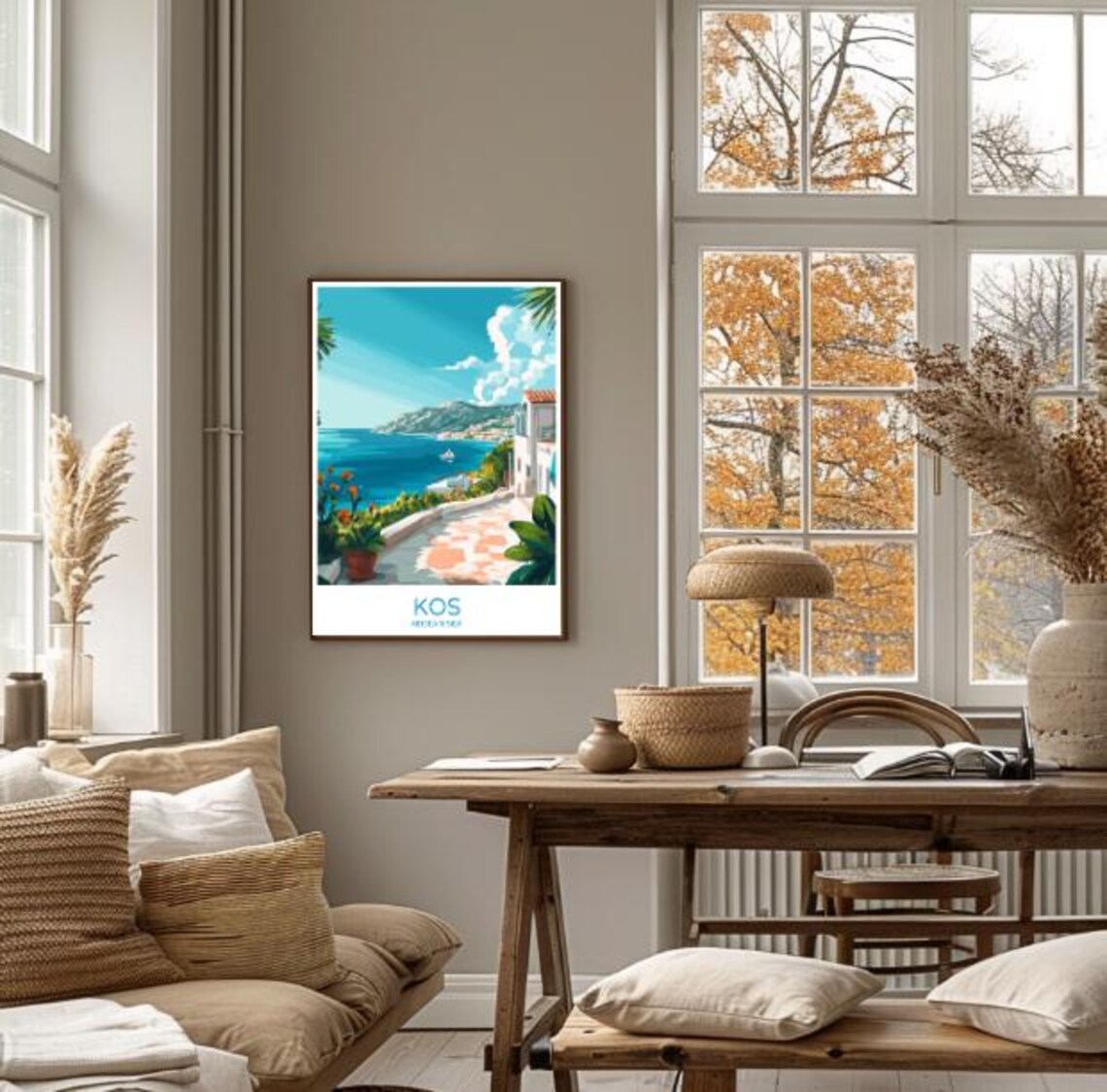 Kos Aegean Sea Greece Coastal Terrace White Villa Ocean View Poster - Image 4