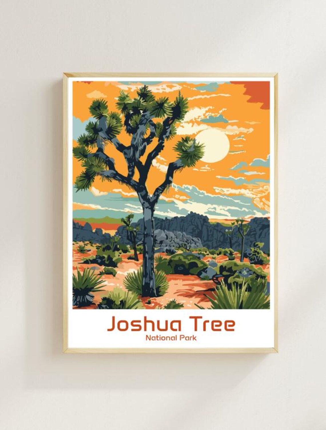 Joshua Tree National Park Desert Sunset Vintage Travel Poster