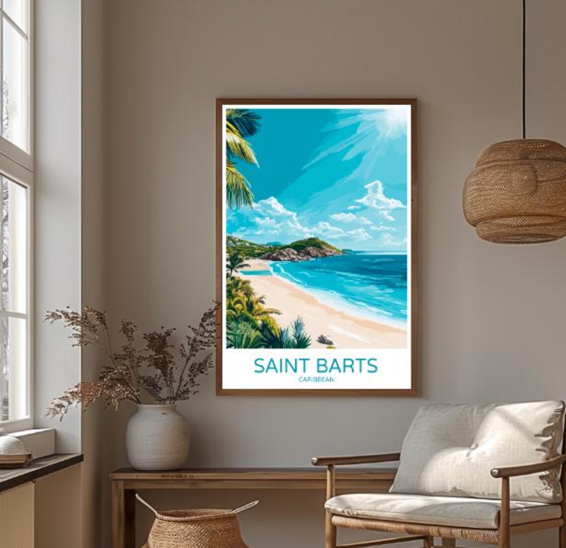 Saint Barts Caribbean Tropical Beach Palms and Turquoise Sea Travel Poster - Image 3