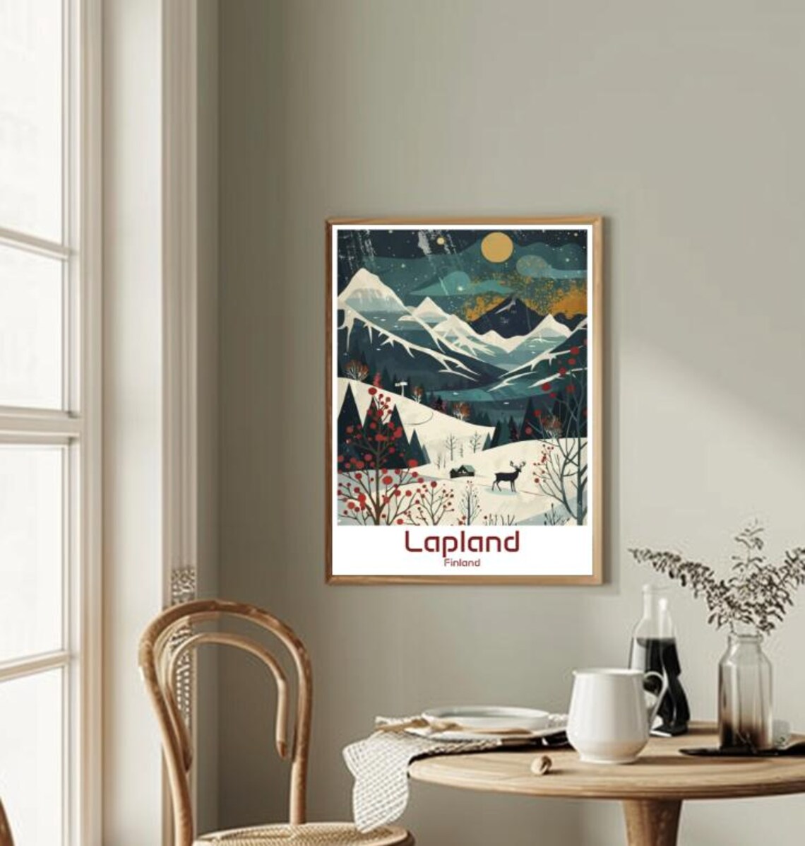 Lapland Finland Winter Night Reindeer Under Starry Snowy Peaks Poster - Image 2