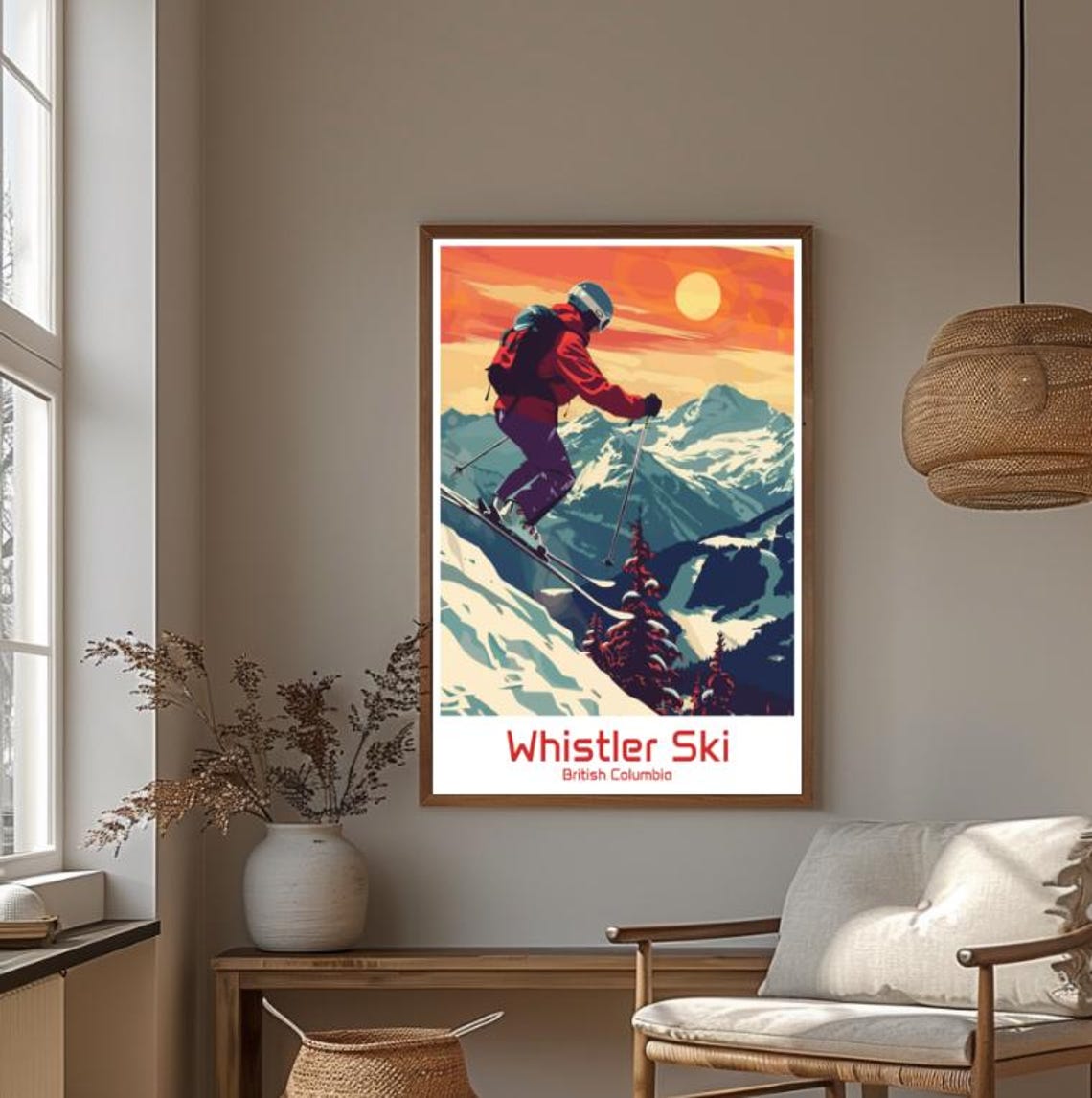 Whistler British Columbia Skier Mid Jump at Alpine Sunset Poster - Image 4