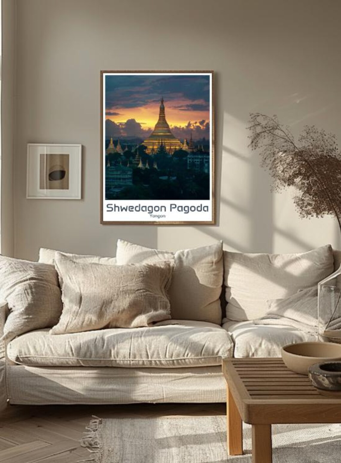Shwedagon Pagoda Yangon Golden Stupa Sunset Skyline Glow Poster - Image 3