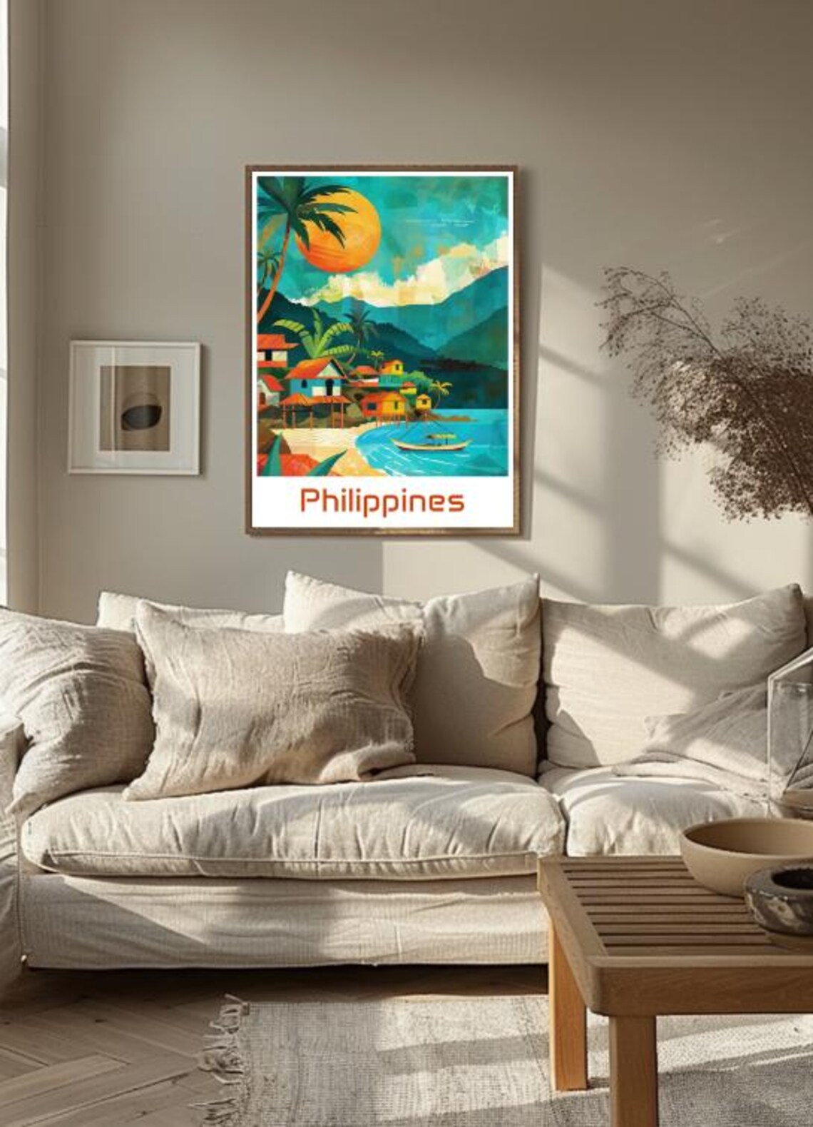 Philippines Tropical Beach Village Fishing Boat Sunset Poster - Image 3