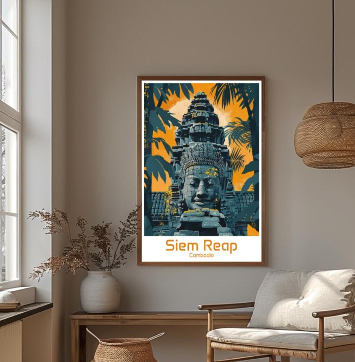 Siem Reap Cambodia Bayon Temple Sunset Vintage Travel Poster - Image 4
