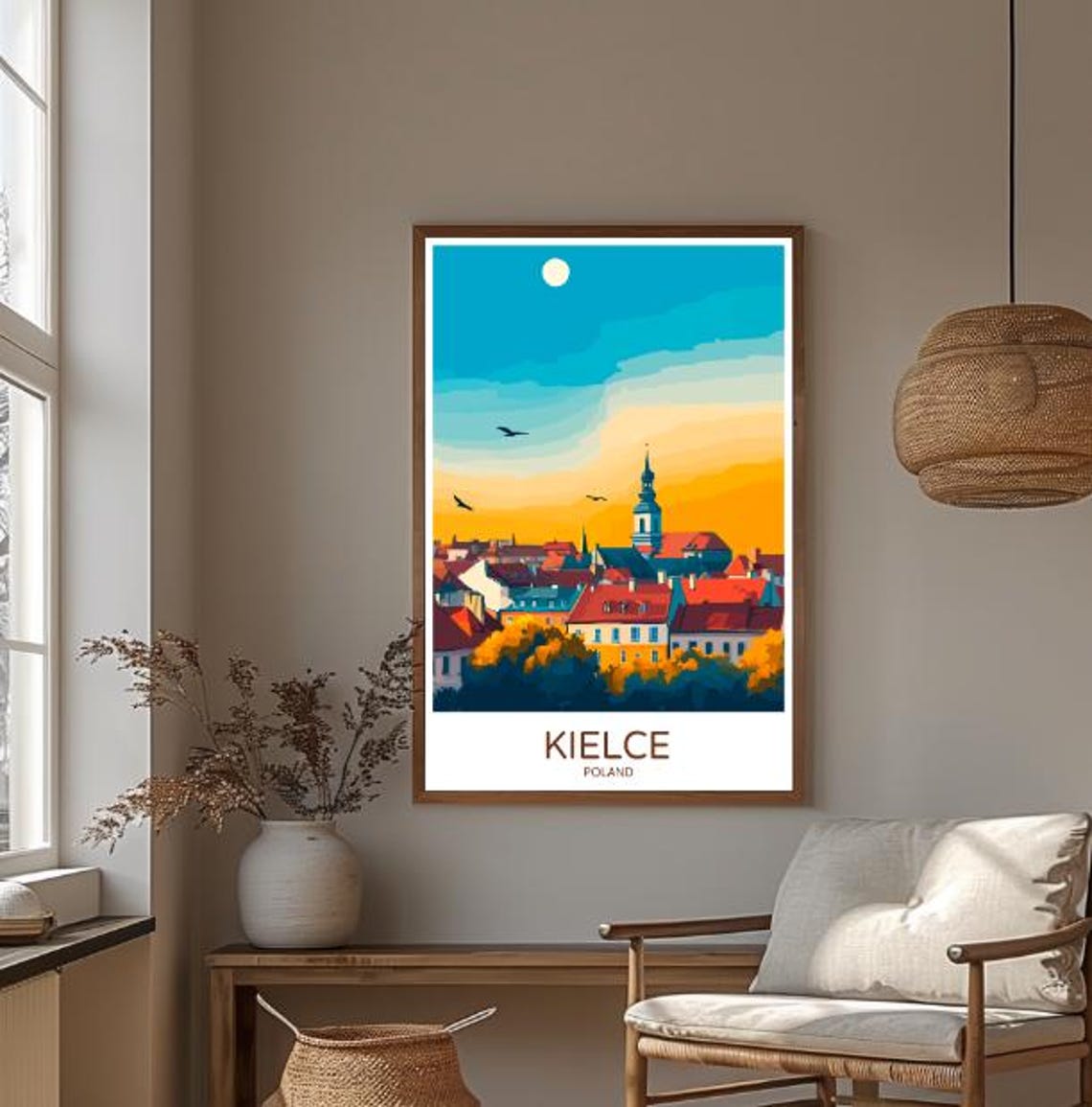 Kielce Poland Sunset Skyline Over Old Town Vintage Travel Poster - Image 3