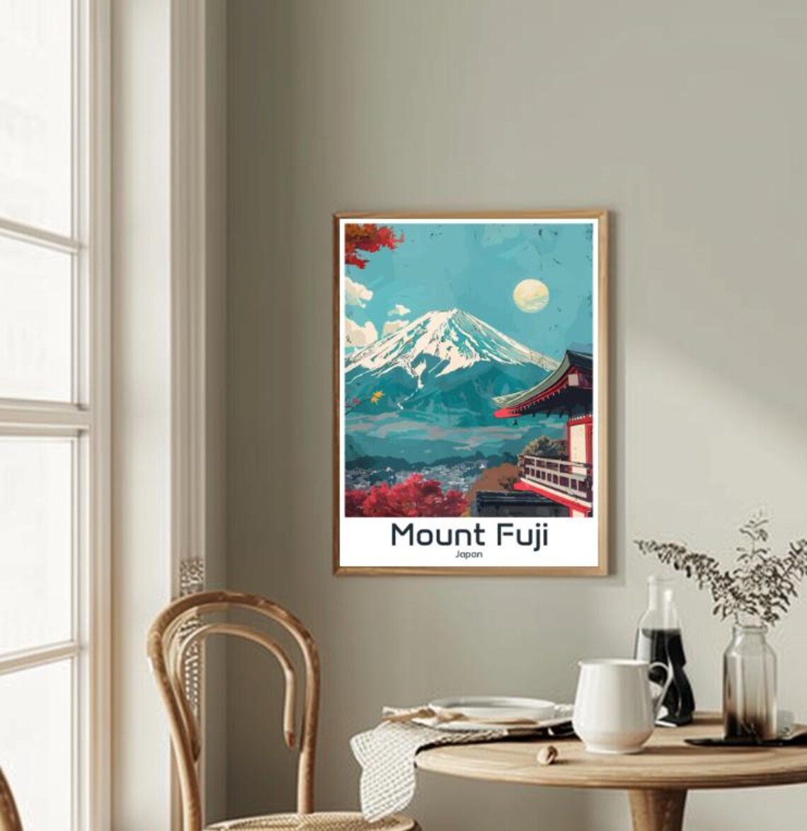 Mount Fuji Japan Autumn Moon Pagoda Mountain Landscape Poster - Image 2