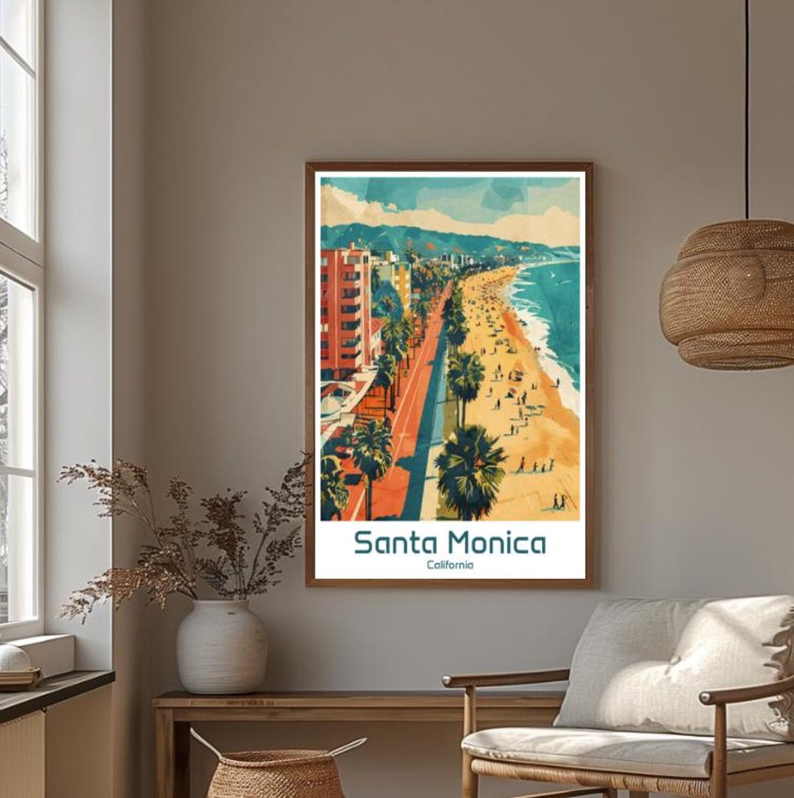 Santa Monica California Beach Palm Lined Boulevard View Poster - Image 4