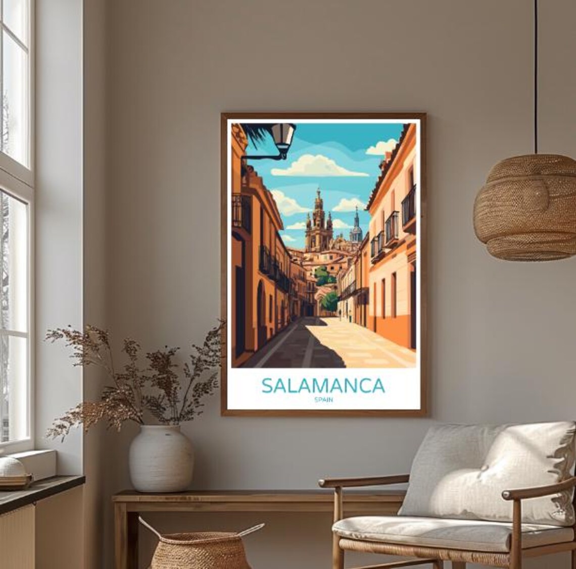 Salamanca Spain Old Street Poster With Cathedral Towers Golden Light - Image 3