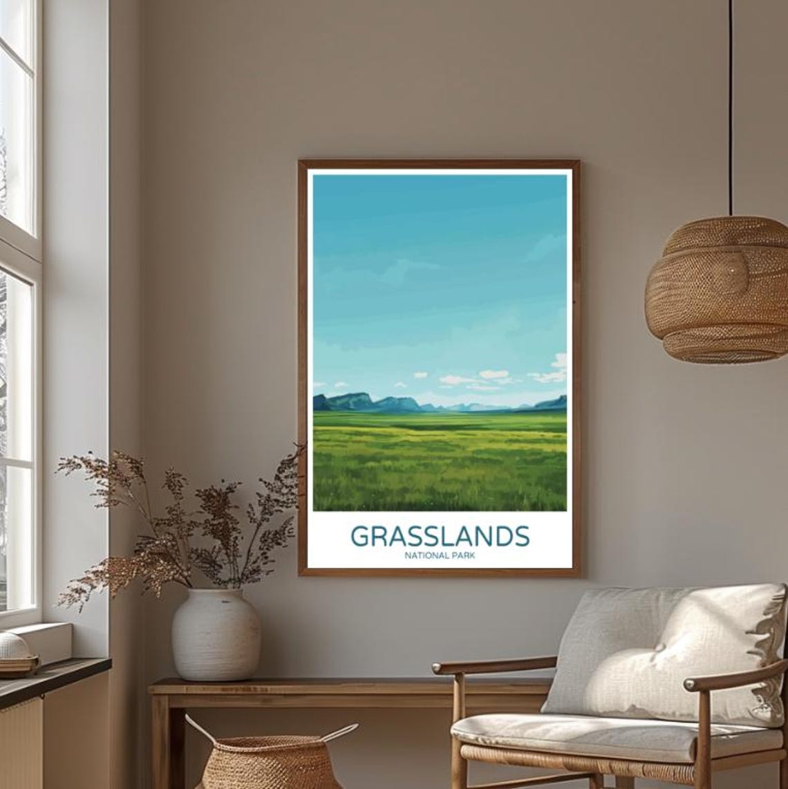 Grasslands National Park Canada Prairie Sky Illustrated Poster - Image 2