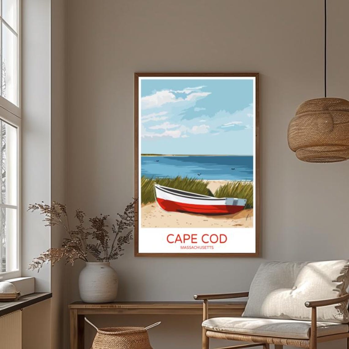Cape Cod Massachusetts Red Boat on Beach Dunes Travel Poster - Image 3