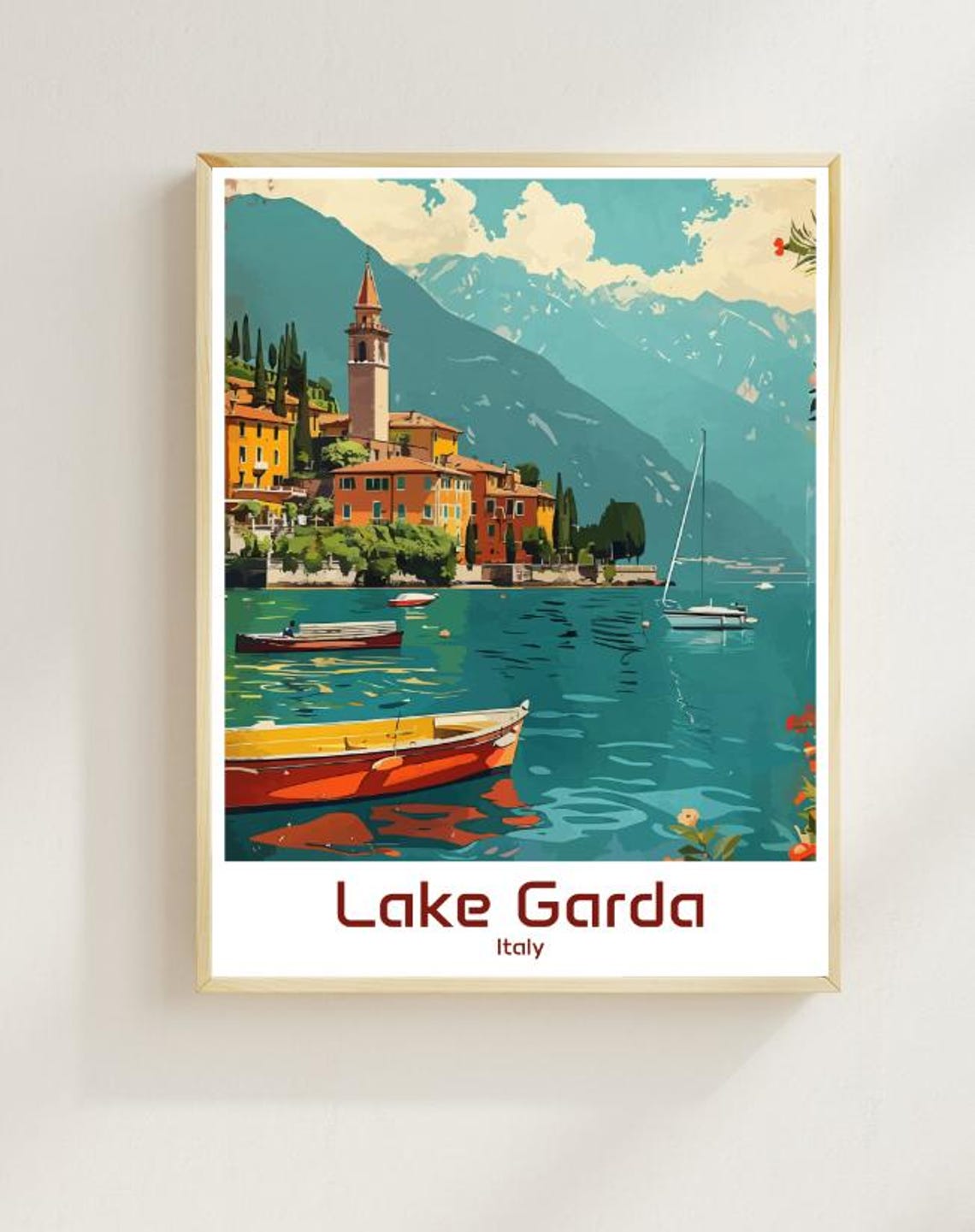 Lake Garda Travel Poster Scenic Italian Lake Wall Art Italy Landscape Print Lake Garda Decor Italian Travel Gift Minimalist Artwork