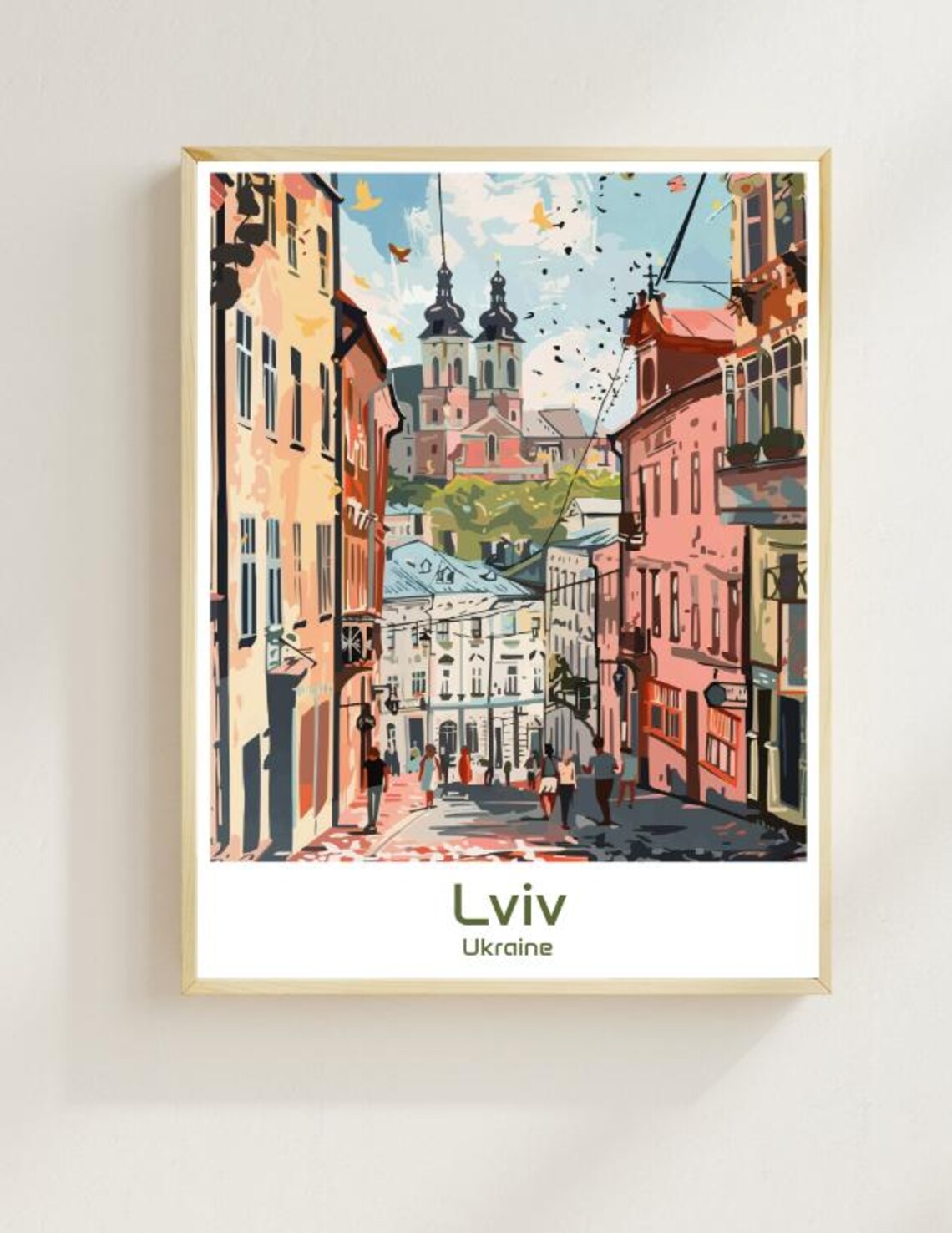 Lviv Ukraine Old Town Street Twin Church Towers Charm Poster