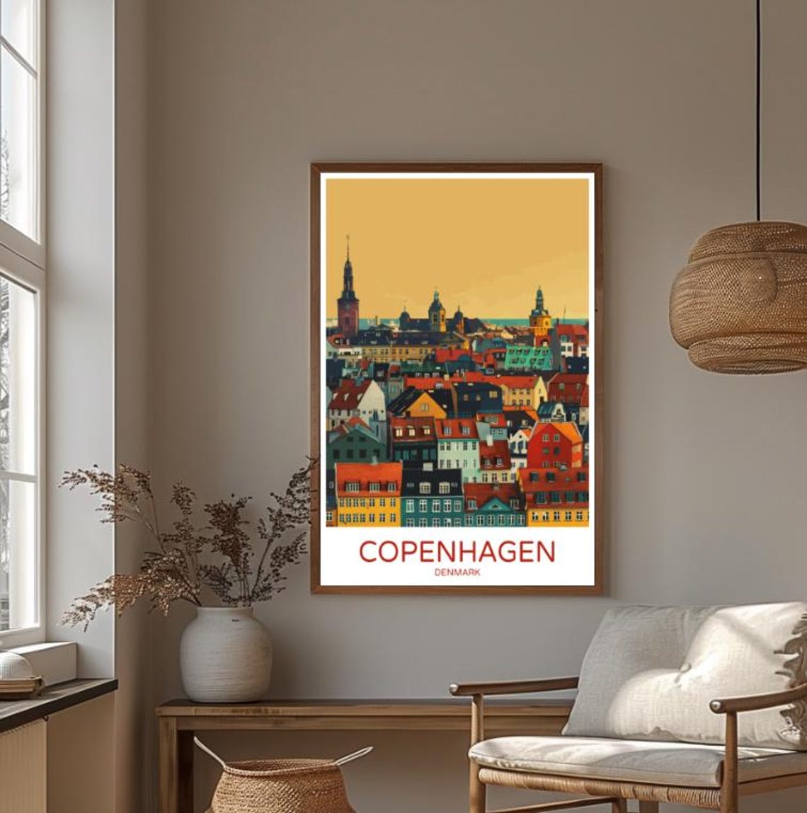 Copenhagen Denmark Colorful Rooftops Old Town Skyline Poster - Image 4