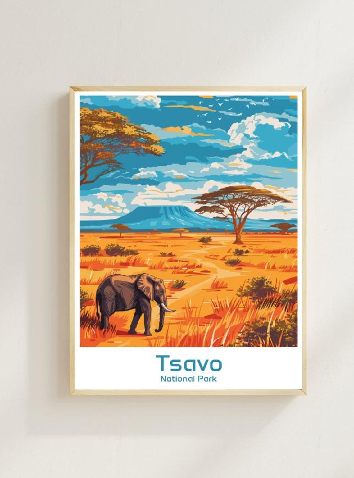 Tsavo National Park Travel Posterkenya Wildlife Wall Art Elephant Safari Landscape Print African Nature Decor Africa Travel Gift