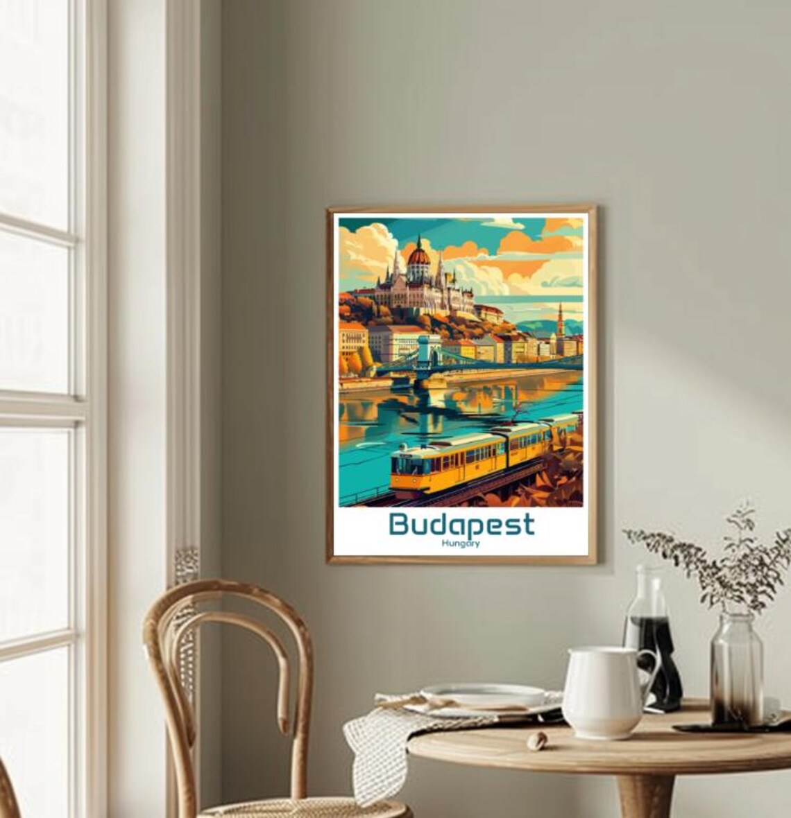Budapest Hungary Parliament Building Bridge Tram Danube Poster - Image 2