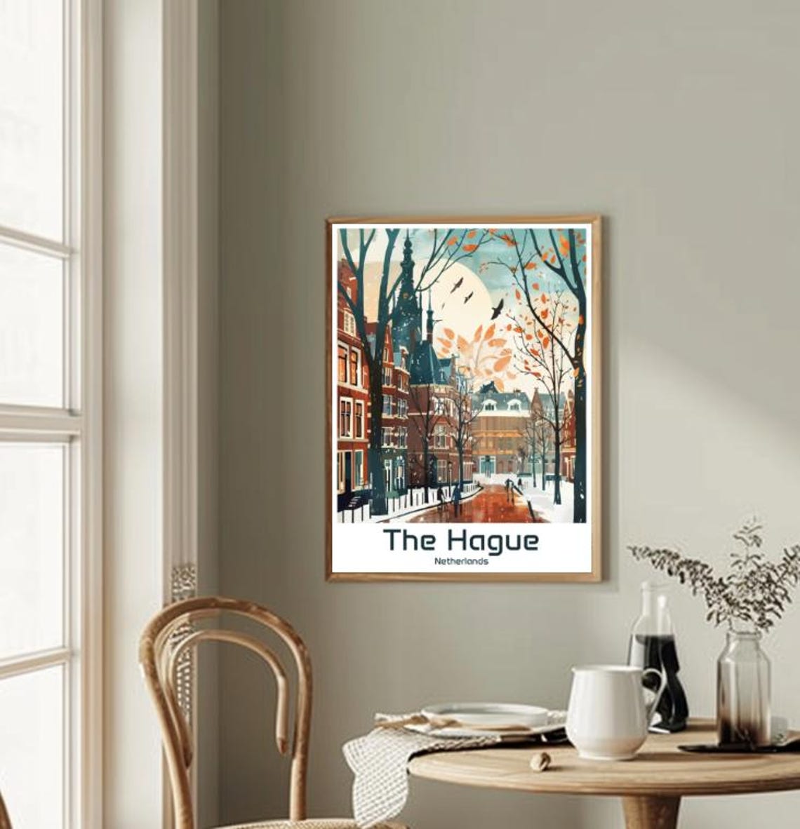 The Hague Netherlands Autumn Street Falling Leaves Moon Poster - Image 2