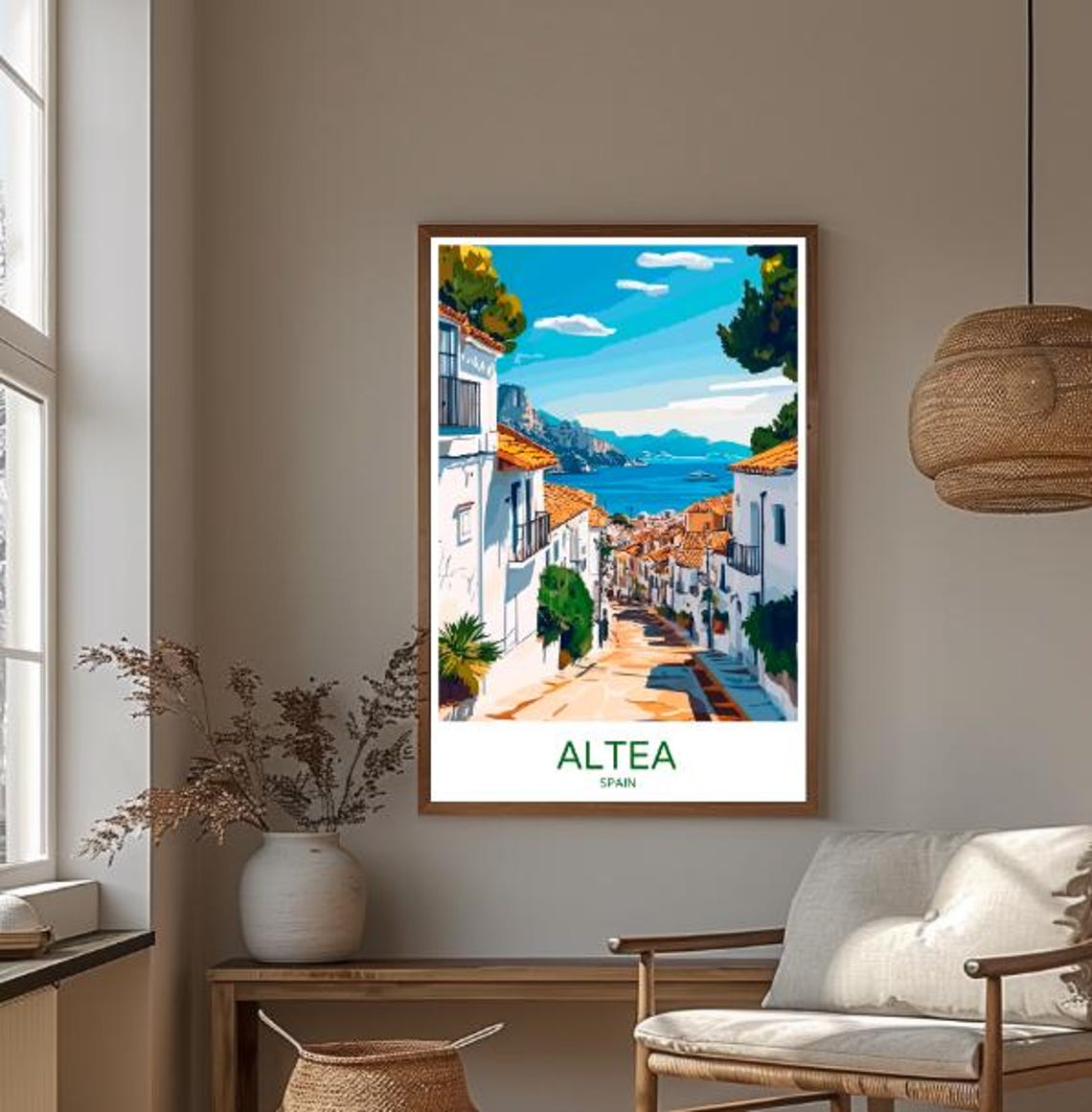 Altea Whitewashed Street Down to the Mediterranean Sea Poster - Image 3