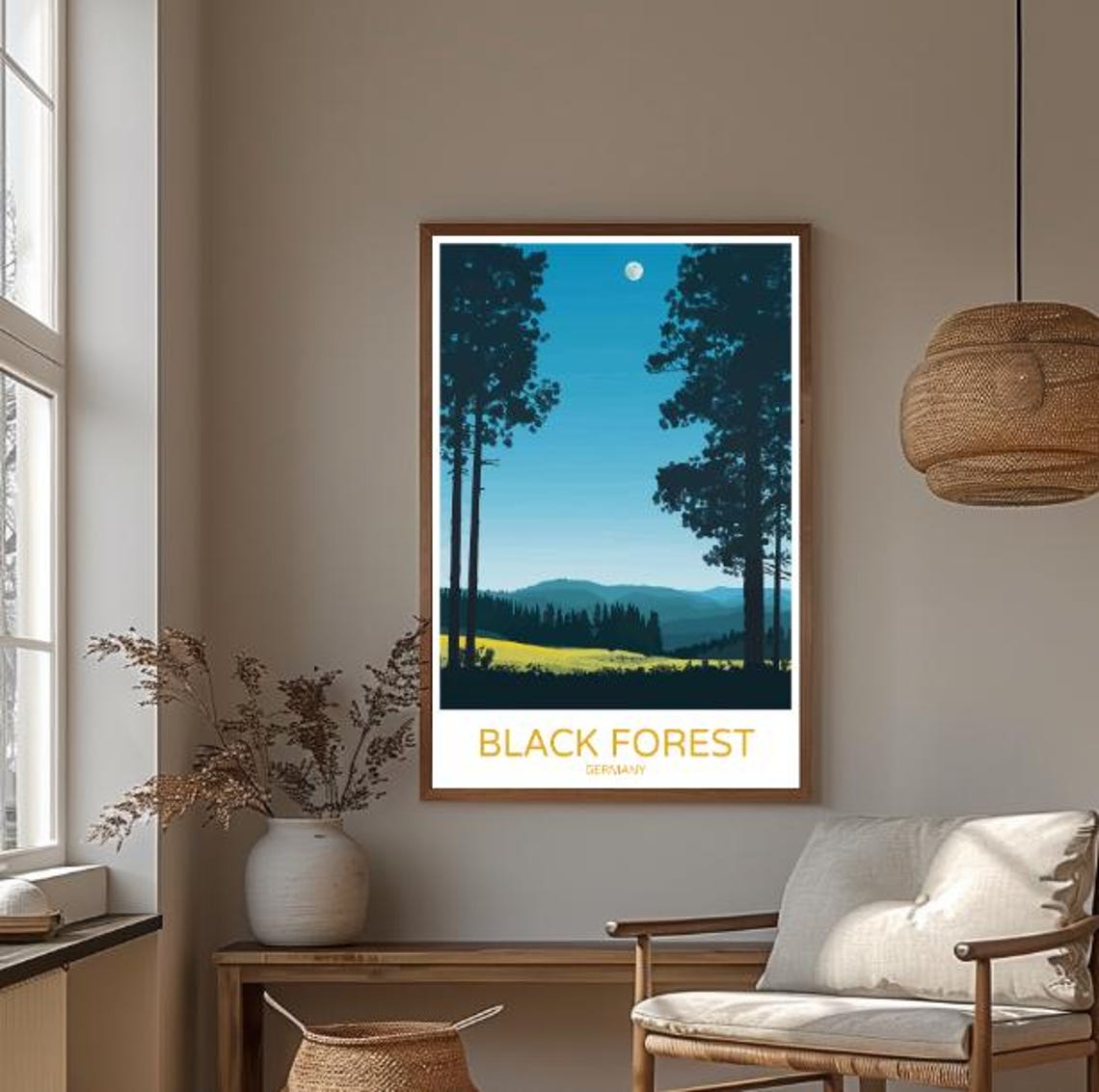 Black Forest Germany Travel Poster Pine Trees Moonlit Hills View - Image 3