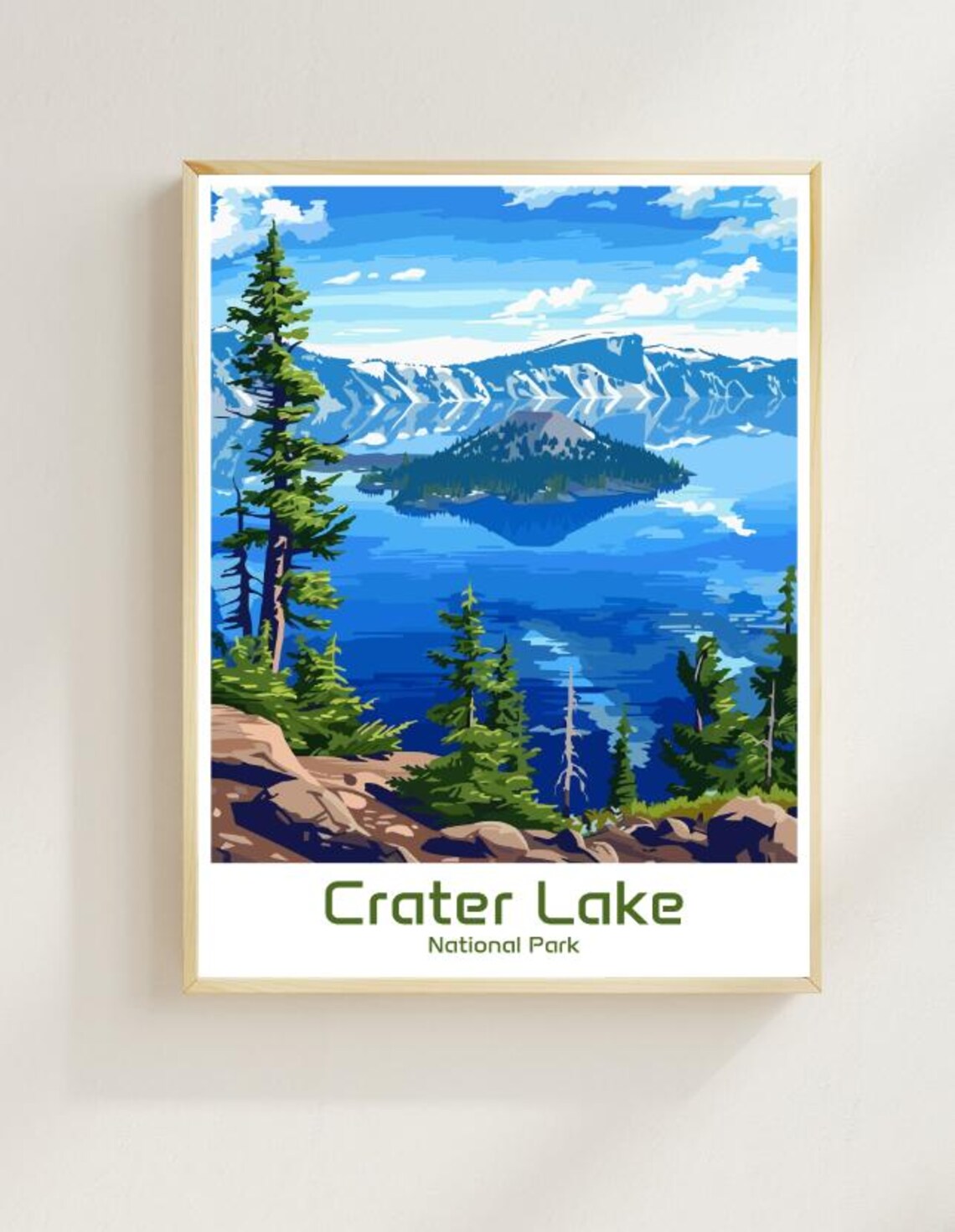 Crater Lake National Park Oregon Wizard Island Blue Lake Poster