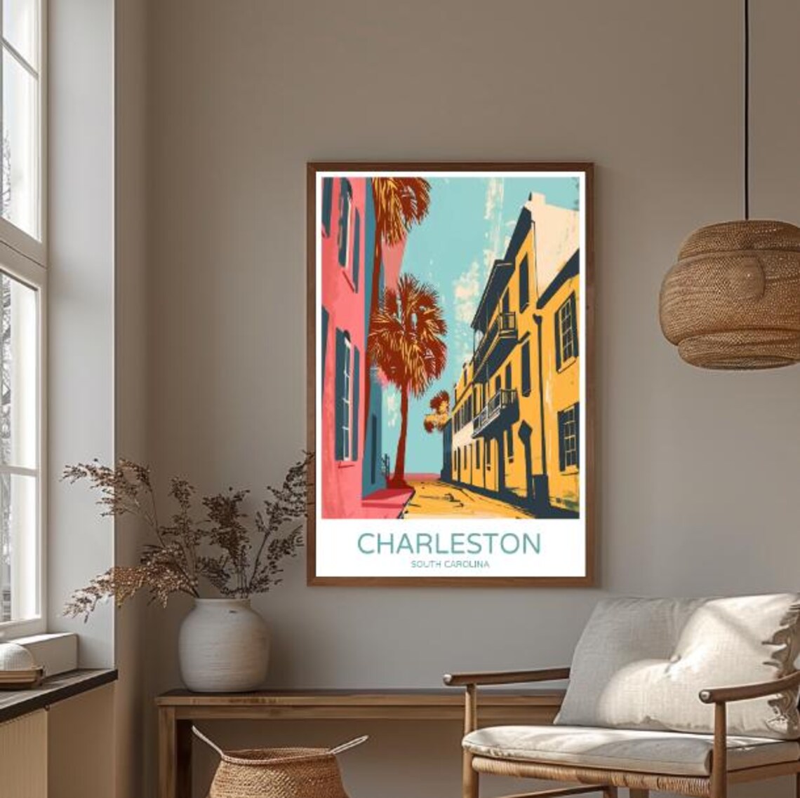 Historic Charleston South Carolina Palm Street Houses Travel Poster - Image 3
