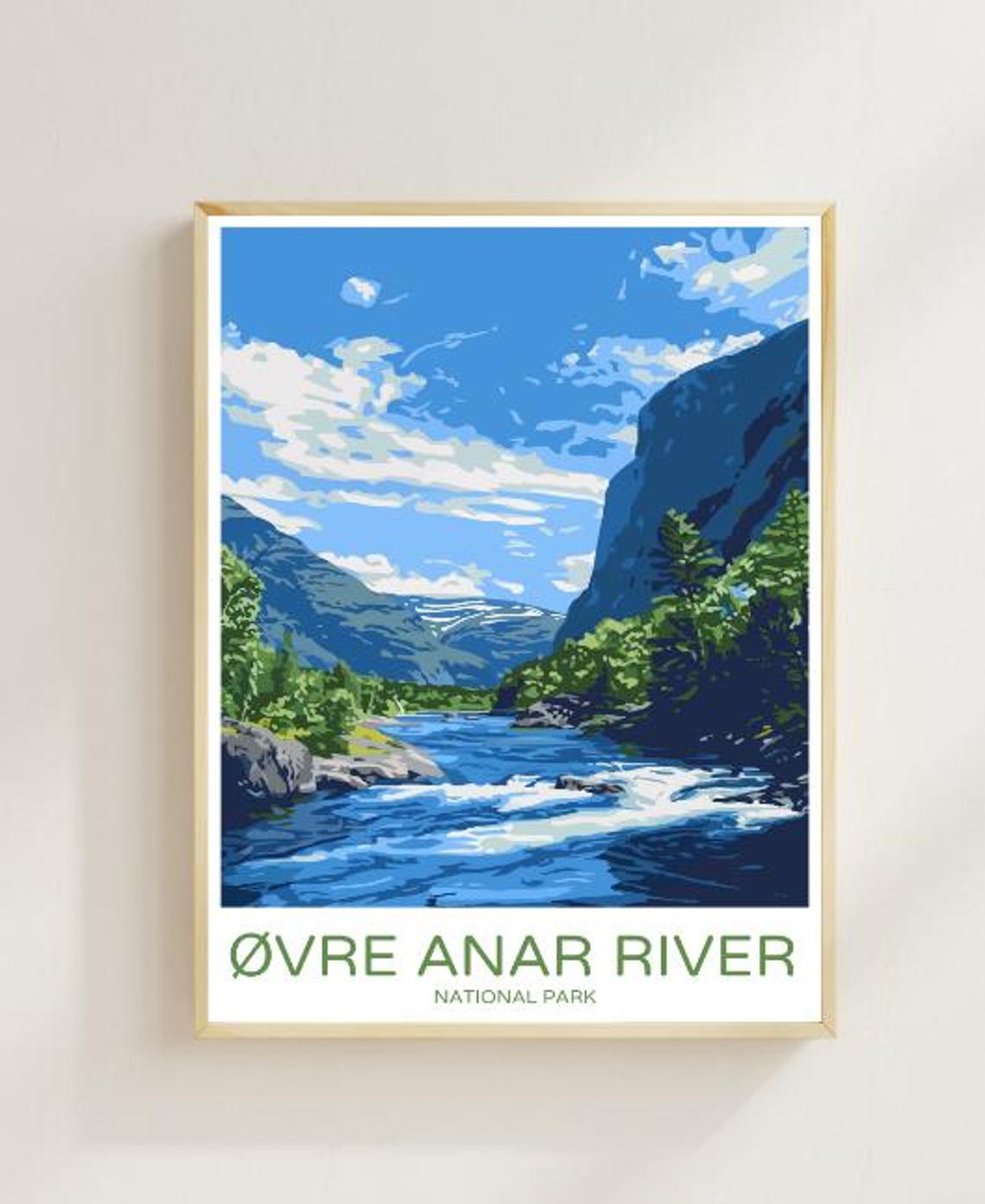 Ovre Anar River Norway Rapids Poster With Forested Mountains Valley