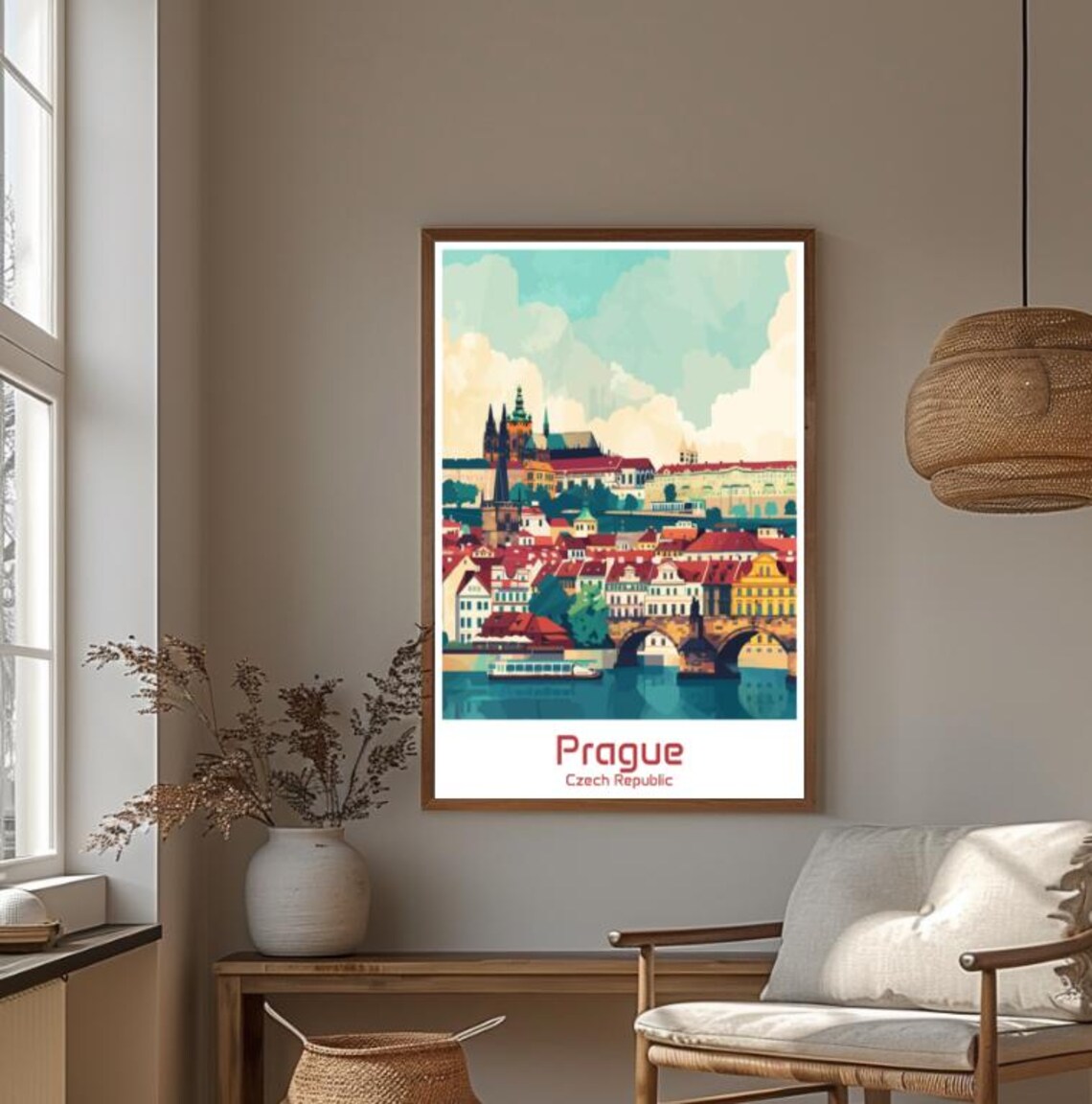 Prague Czech Republic Castle and Charles Bridge Vintage Travel Poster - Image 4