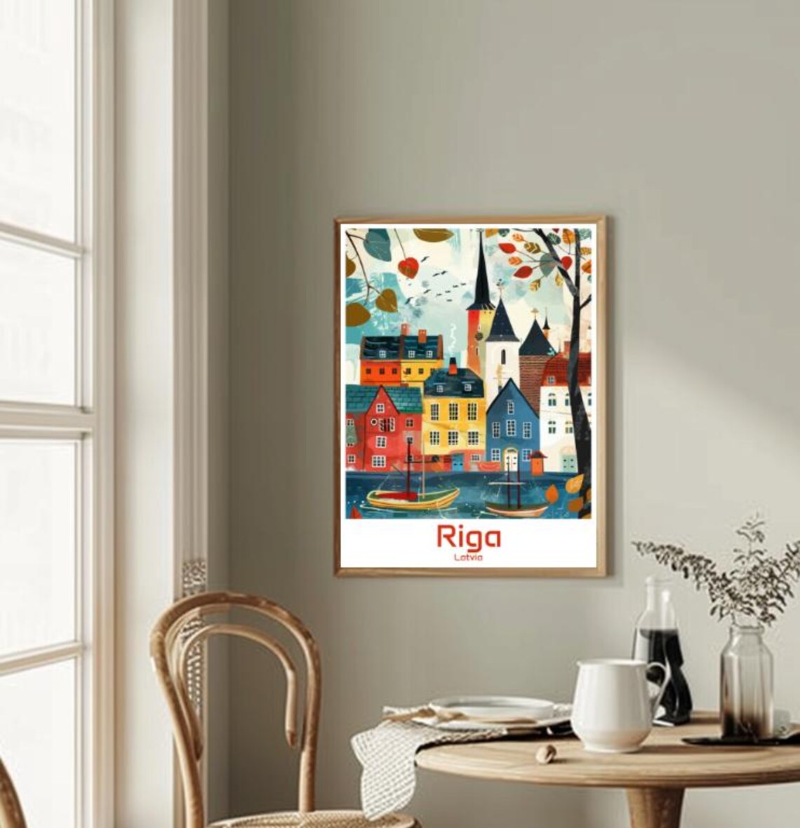 Riga Latvia Old Town Autumn Harbour Scene Illustrated Poster - Image 2