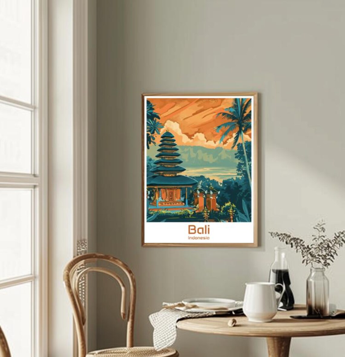 Bali Indonesia Balinese Temple Sunset Glow Vintage Travel Poster - Image 2