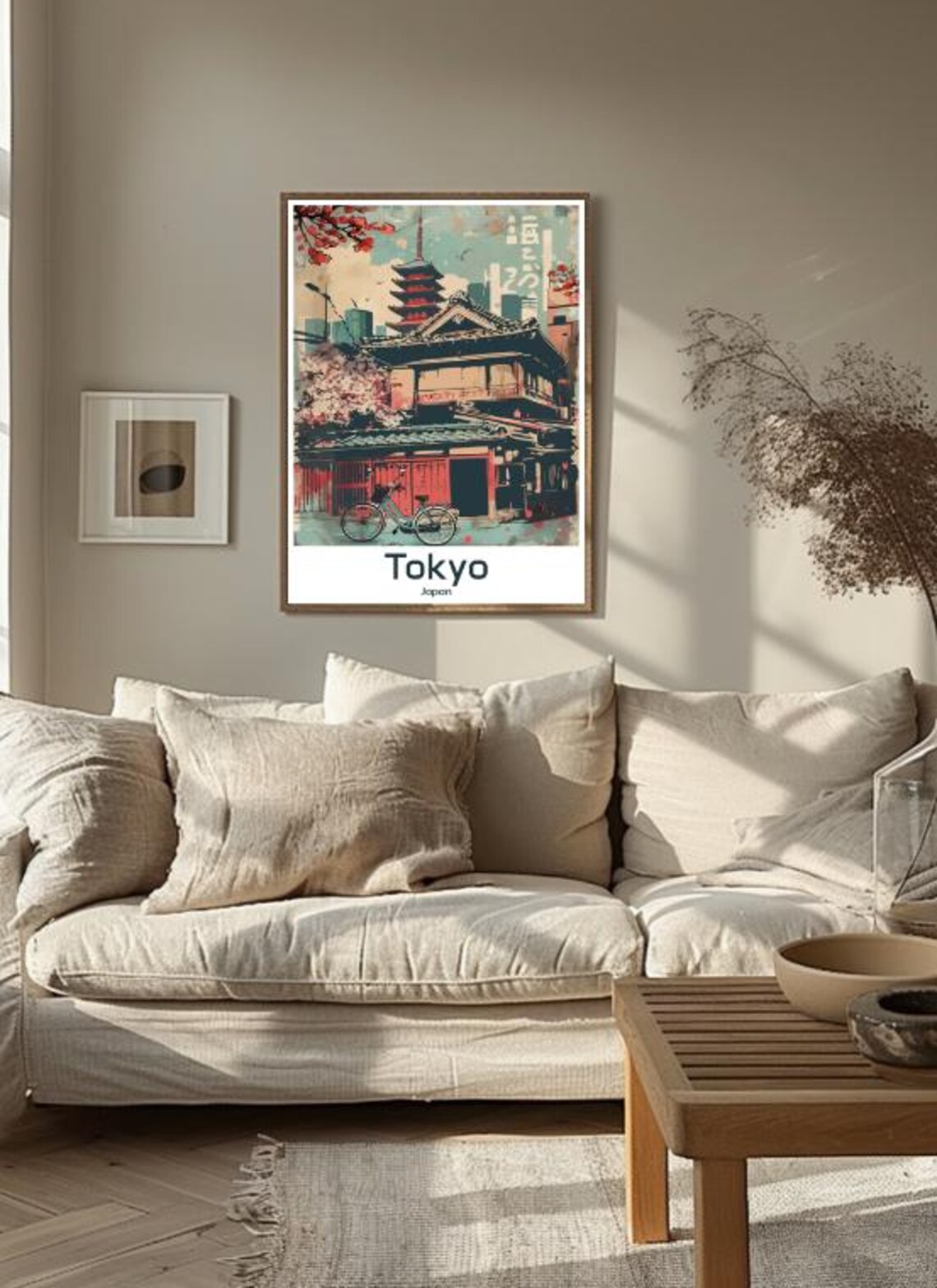 Tokyo Japan Temple Pagoda With Cherry Blossom Retro Style Poster - Image 3