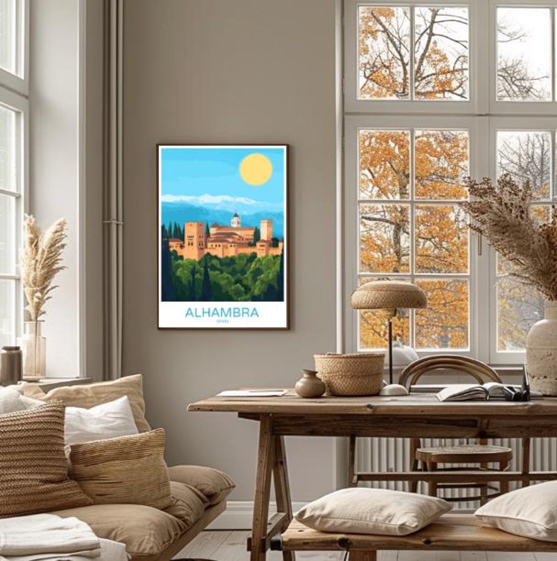 Alhambra Spain Moorish Palace Beneath Snowy Peaks Travel Poster - Image 4