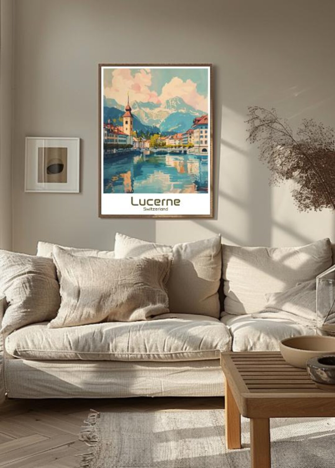 Lucerne Switzerland Lakeside Old Town And Alps View Travel Poster - Image 3